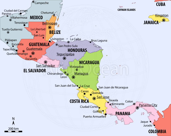 Central America, political map